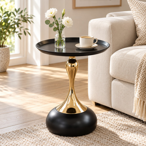 Black pedestal side table - black,