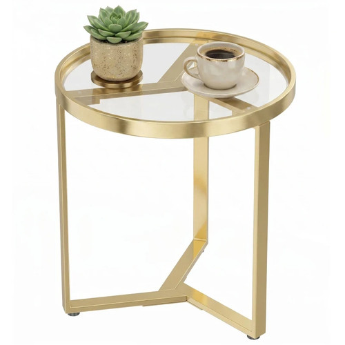 Round side table with tempered - round,